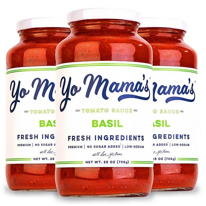 Yo Mama's Foods Low-Sodium Pasta Sauce, Tomato Basil, 25 oz., 3 pk. 2