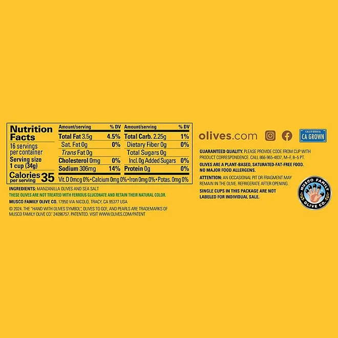 Pearl's Pitted Black Olives To Go Cups, 1.2 oz., 16 pk. 3