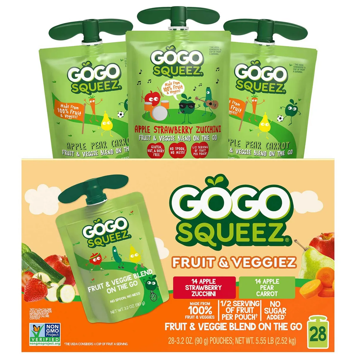 GoGo SqueeZ Fruit & VeggieZ Applesauce Pouches, 3.2 oz., 28 pk.