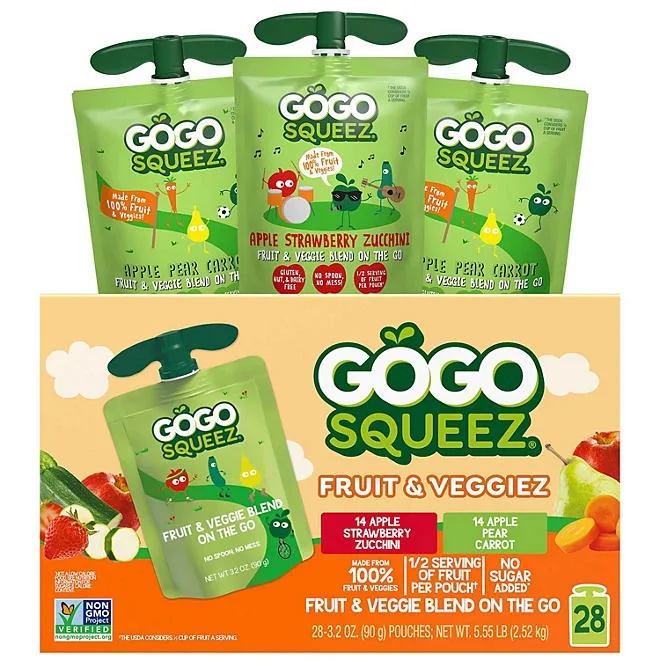 GoGo SqueeZ Fruit & VeggieZ Applesauce Pouches, 3.2 oz., 28 pk. 2
