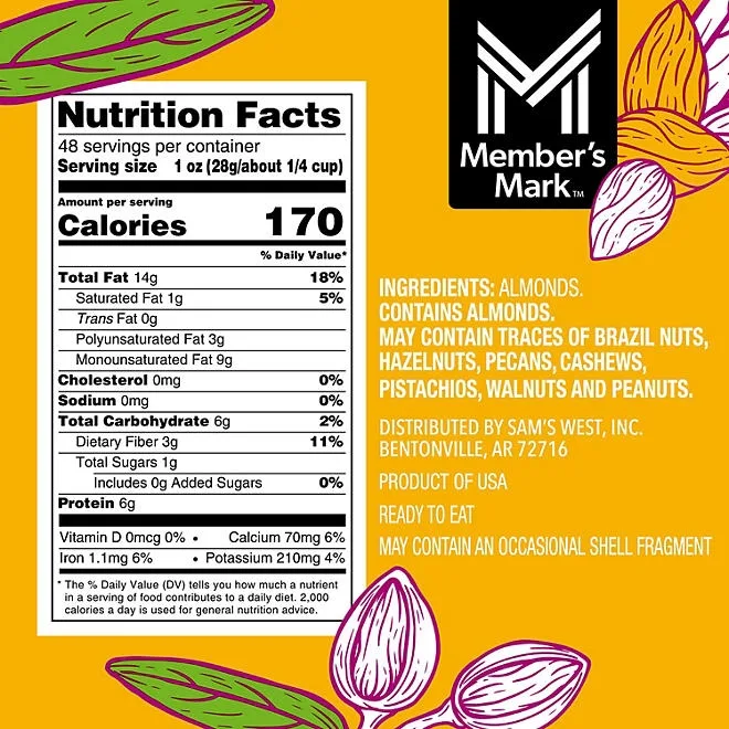 Member's Mark Natural Whole Almonds, 3 lbs. 4