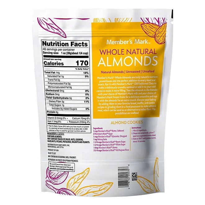Member's Mark Natural Whole Almonds, 3 lbs. 3
