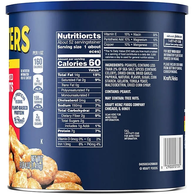 Planters Salted Dry Roasted Peanuts Canister, 52 oz. 5