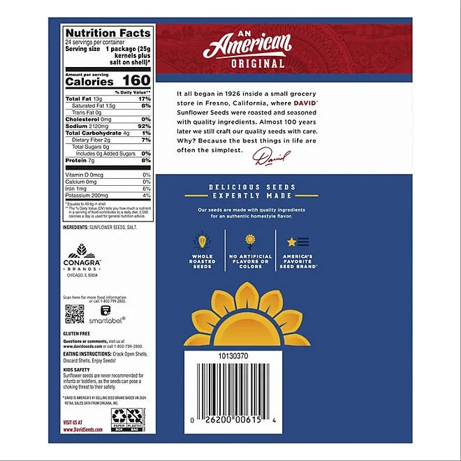 David Original Sunflower Seeds, 1.75 oz., 24 pk. 4