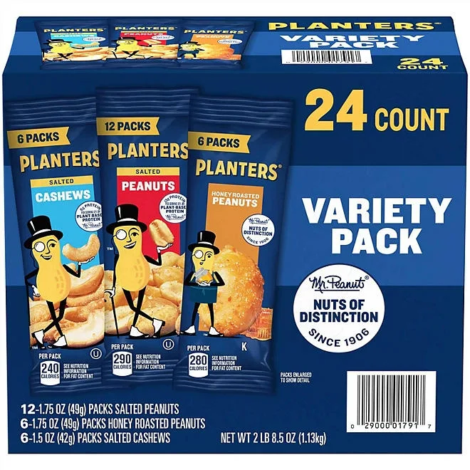 Planters Variety Pack Cashews & Peanuts, 24 pk. 2