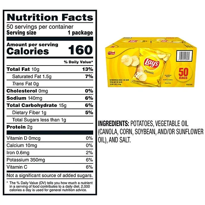 Lay's Classic Potato Chips, 1 oz., 50 pk. 3