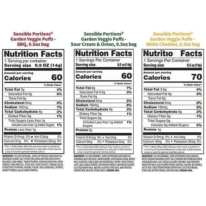 Sensible Portions Garden Veggie Puffs, Variety Pack, 0.5 oz., 30 pk. 3