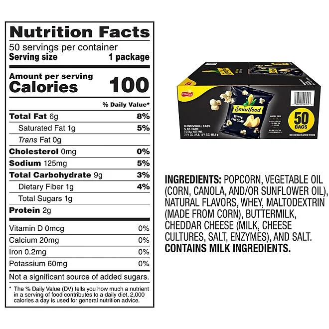 Smartfood White Cheddar Cheese Popcorn, 0.625 oz., 50 pk. 3