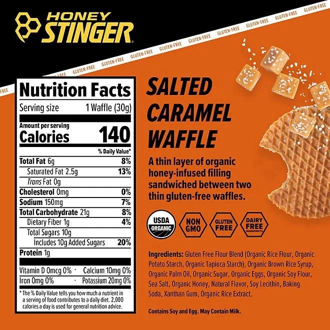 Honey Stinger Gluten Free Salted Caramel Waffle Organic Healthy Snack (12 ct.) 3
