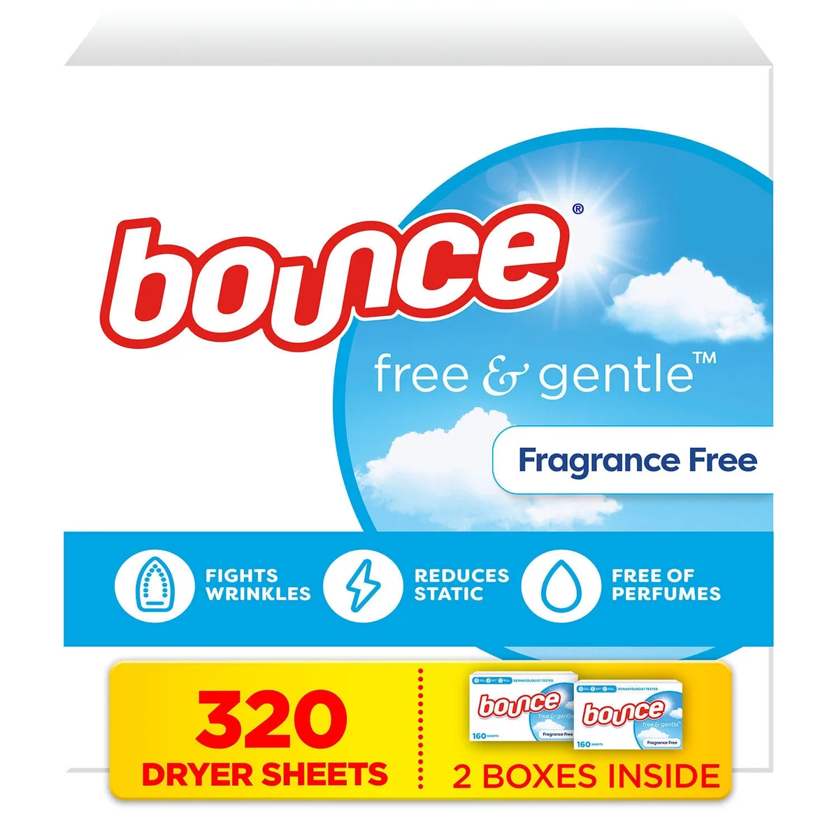 Bounce Free & Gentle Dryer Sheets, Unscented, 320 ct.
