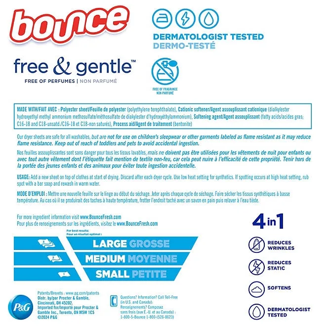 Bounce Free & Gentle Dryer Sheets, Unscented, 320 ct. 3