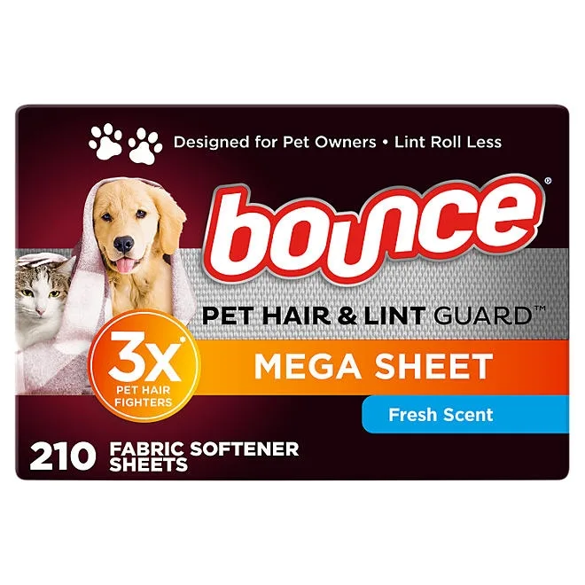 Bounce Pet Hair & Lint Guard Mega Dryer Sheets, Fresh Scent, 210 ct. 2
