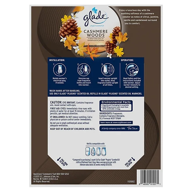 Glade PlugIns Scented Oil Refills, Cashmere Woods, 9 refills 3