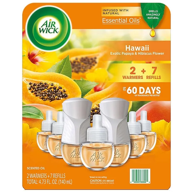 Air Wick Scented Oil Air Freshener Kit, Hawaii, 2 Warmers + 7 Refills 2