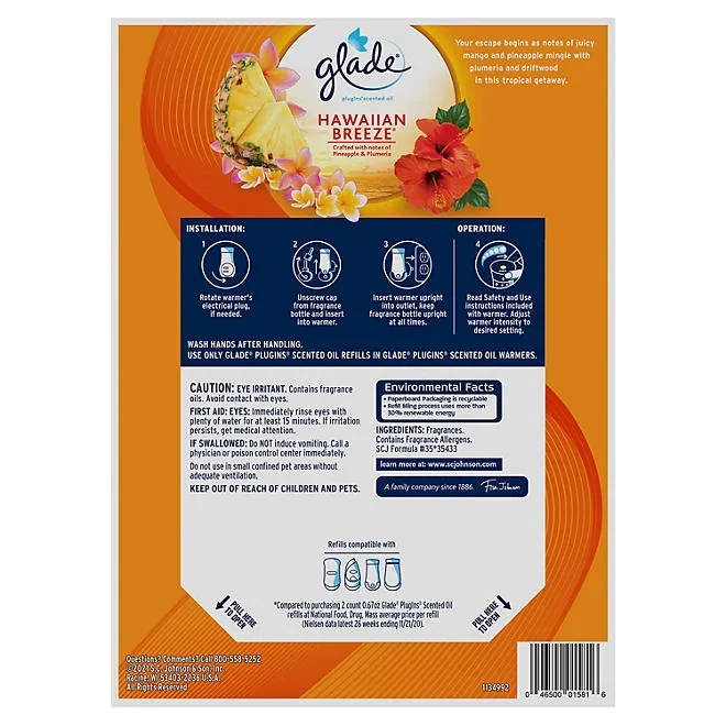 Glade PlugIns Scented Oil Refills, Hawaiian Breeze, 9 refills 3