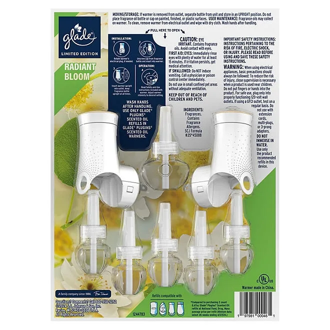 Glade PlugIns Scented Oil, Radiant Bloom, 2 Warmers + 6 Refills 3