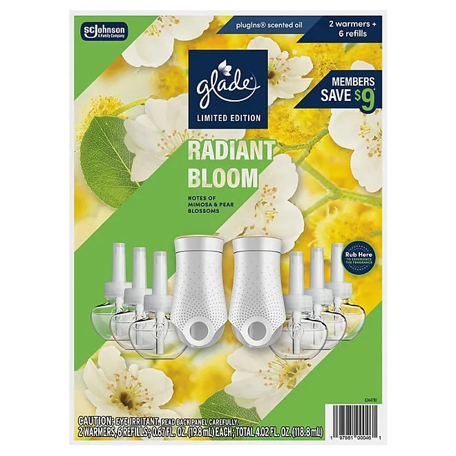 Glade PlugIns Scented Oil, Radiant Bloom, 2 Warmers + 6 Refills 2