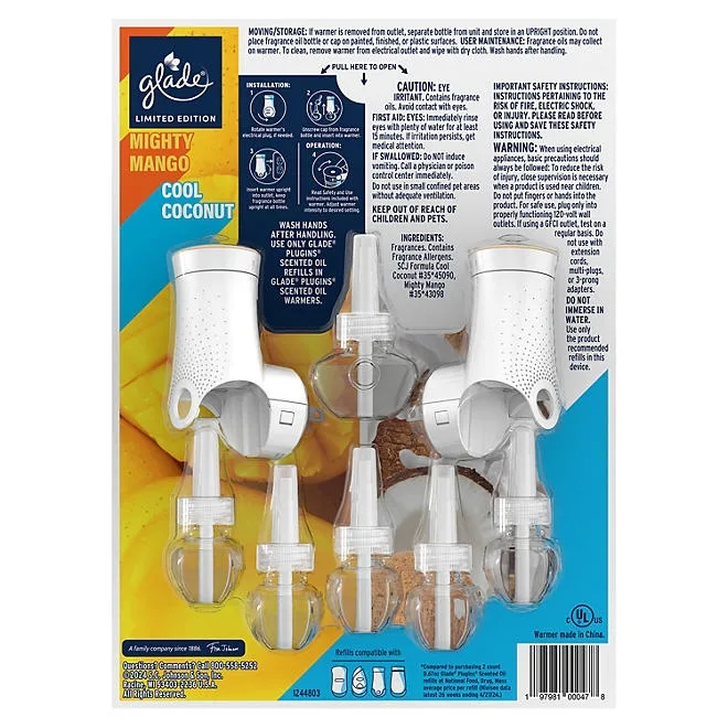 Glade PlugIns Scented Oil, Cool Coconut & Mighty Mango, 2 Warmers + 6 Refills 3