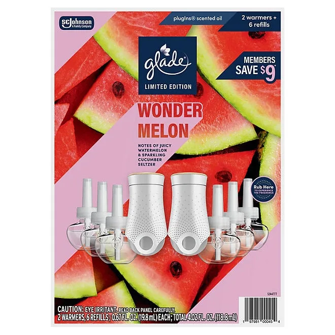 Glade PlugIns Scented Oil, Wonder Melon, 2 Warmers + 6 Refills 2