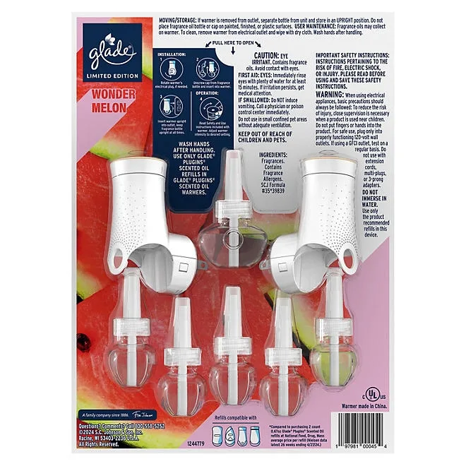 Glade PlugIns Scented Oil, Wonder Melon, 2 Warmers + 6 Refills 3