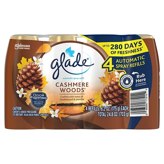 Glade Automatic Spray Air Freshener Refills, Cashmere Woods, 4 ct. 2