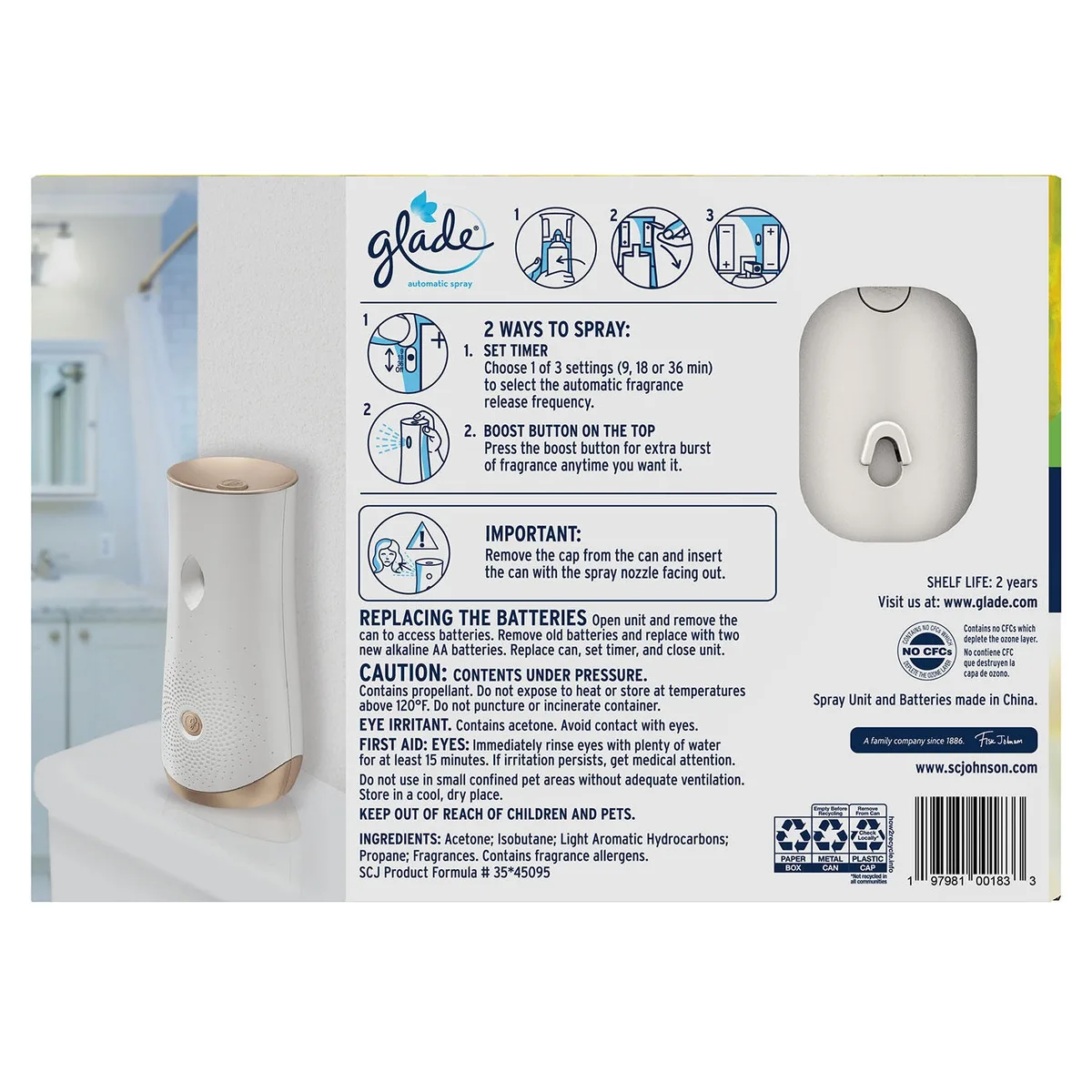 Glade Automatic Spray Air Freshener, Radiant Bloom, 1 Device + 3 Refills, 18.6 oz. 2