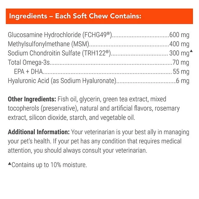 Nutramax Cosequin Joint Health Supplement for Dogs with Glucosamine, Chondroitin, MSM, Omega-3's and HA, 150 Soft Chews 3