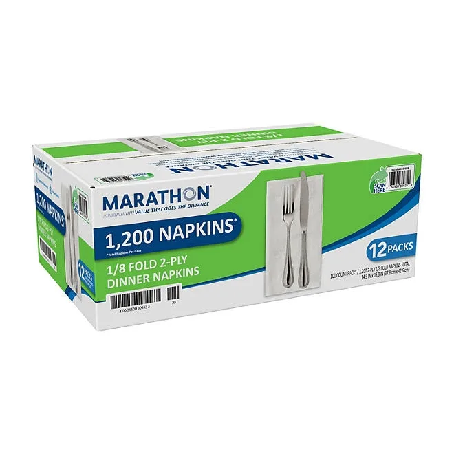 Marathon 1/8 Fold 2-Ply White Dinner Napkin, 12 pks., 100 napkins/pk. 2