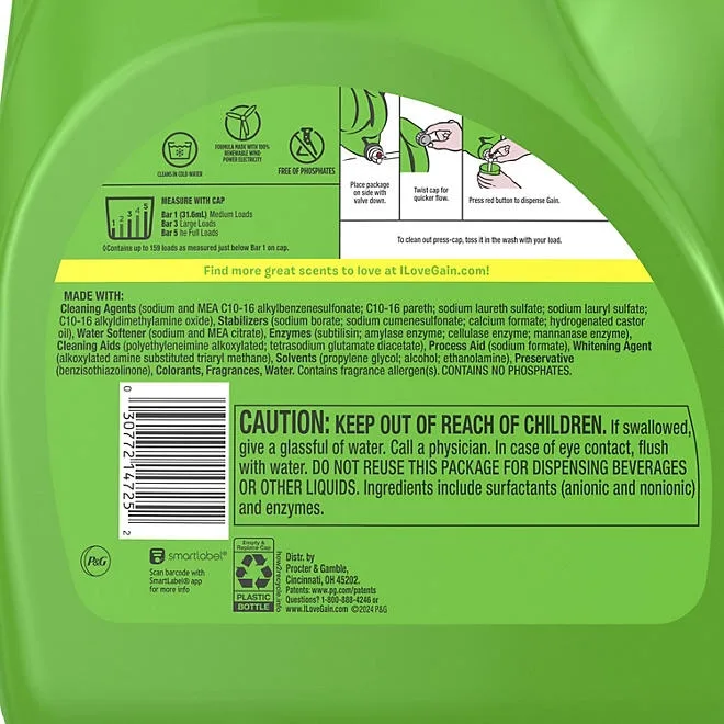 Gain + Oxi Liquid Laundry Detergent, Moonlight Breeze, 159 Loads, 170 fl. oz. 3