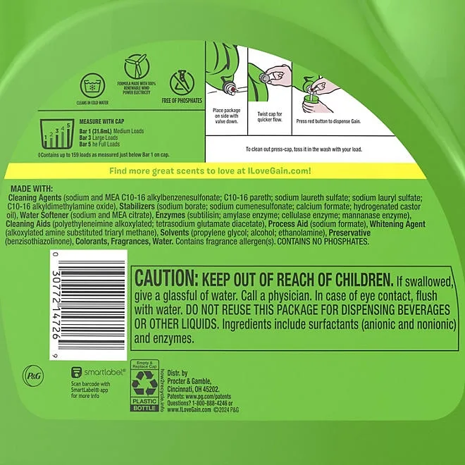 Gain + Oxi Liquid Laundry Detergent, Original, 159 Loads, 170 fl. oz. 3