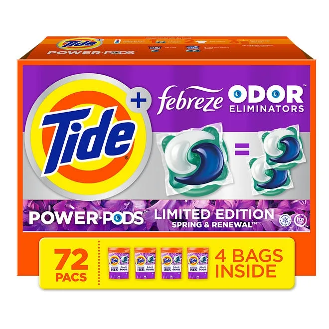 Tide Power PODS Laundry Detergent Pacs + Febreze Odor Eliminators, Spring & Renewal Scent (72 ct.) 2