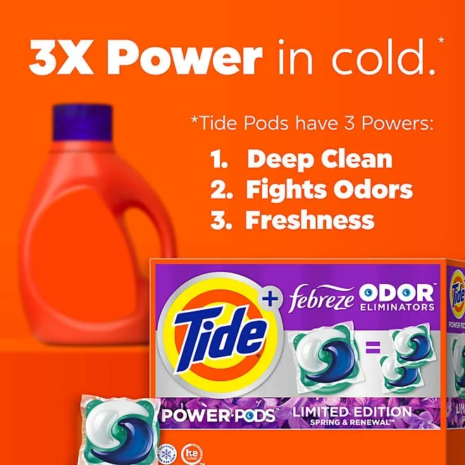 Tide Power PODS Laundry Detergent Pacs + Febreze Odor Eliminators, Spring & Renewal Scent (72 ct.) 4