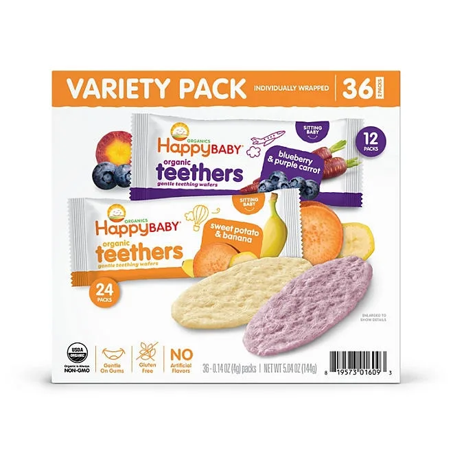 HappyBABY Organics Teething Wafers, Variety Pack, 36 ct. 2