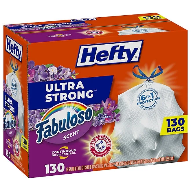 Hefty Ultra Strong Kitchen Drawstring Trash Bags, Fabuloso Scent 13 gal., 130 ct. 2