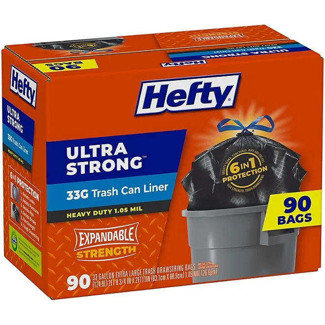 Hefty Ultra Strong Drawstring Trash Bags, Unscented 33 gal., 90 ct. 2
