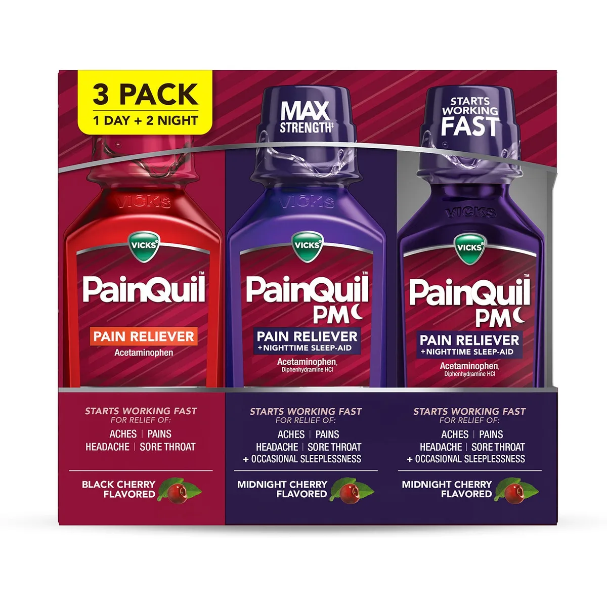 Vicks PainQuil Pain Relief Liquid, Acetaminophen, 1000mg, 12 fl. oz., 3pk.