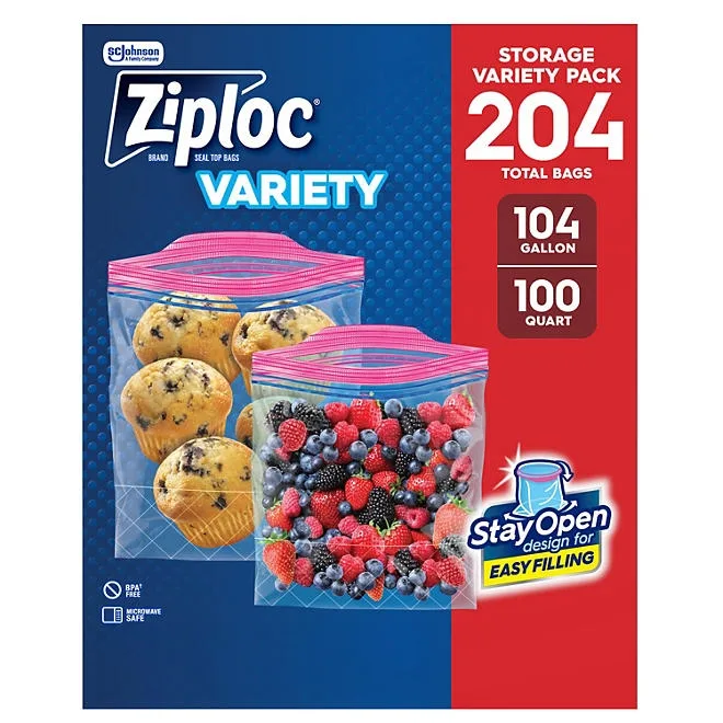 Ziploc Gallon & Storage Quart Bags with New Stay Open Design, 204 ct. 2