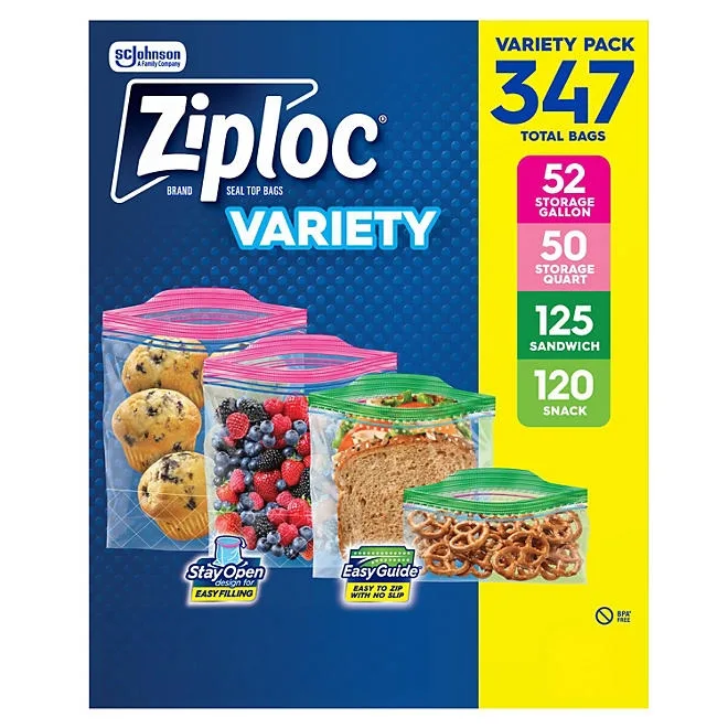 Ziploc Easy Open Bags Variety Pack with New Stay Open Design, 347 ct. 2