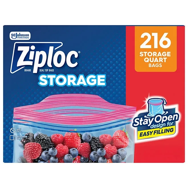 Ziploc Storage Quart Bags with New Stay Open Design, 216 ct. 2