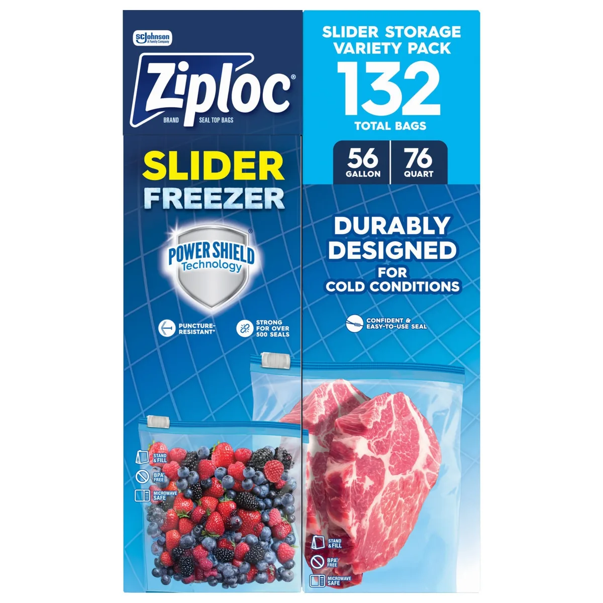 Ziploc Slider Freezer Bags, Variety Pack, 132 ct.