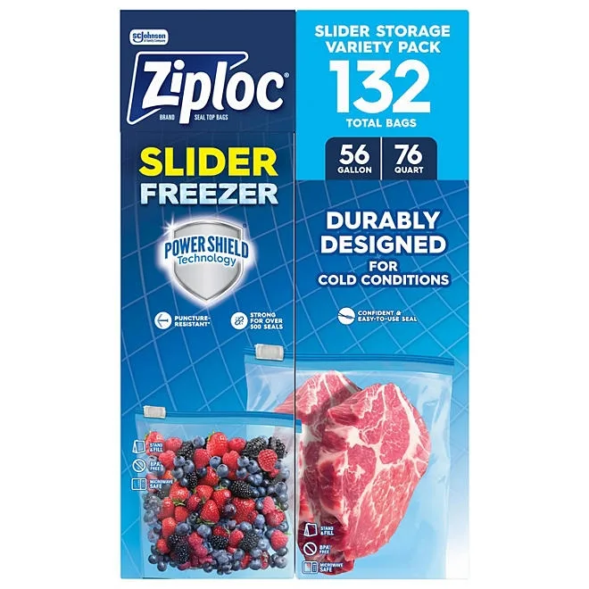 Ziploc Slider Freezer Bags, Variety Pack, 132 ct. 2