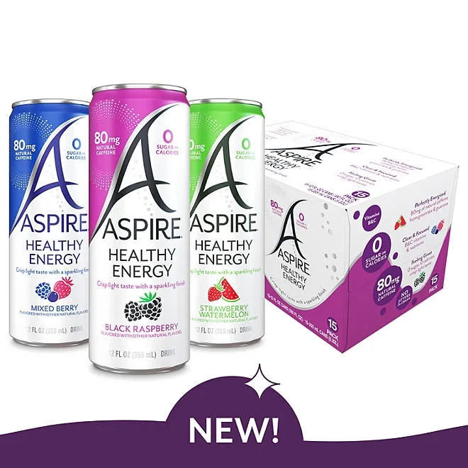 Aspire Healthy Energy Drinks Variety Pack, 12 fl. oz., 15 pk. 2