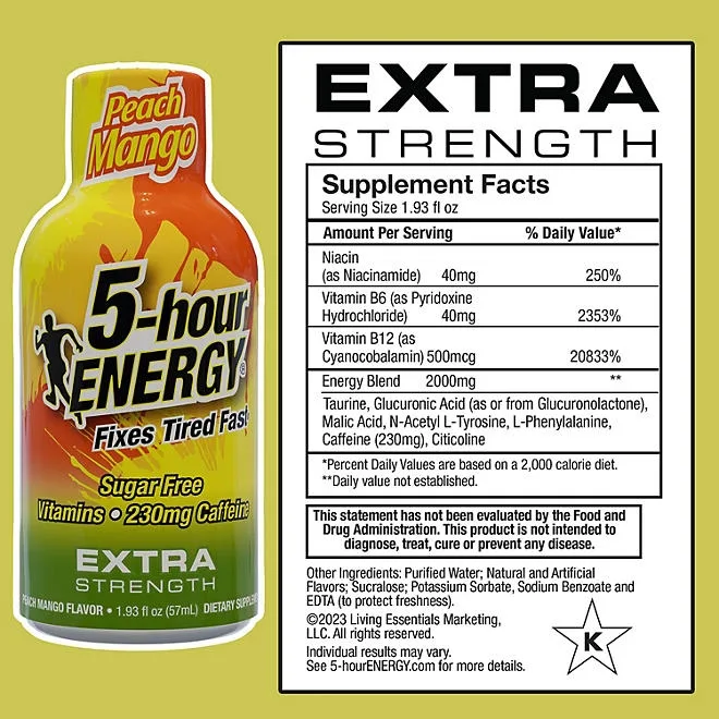 5-hour ENERGY Shot, Extra Strength, Peach Mango 1.93 oz., 24 pk. 3