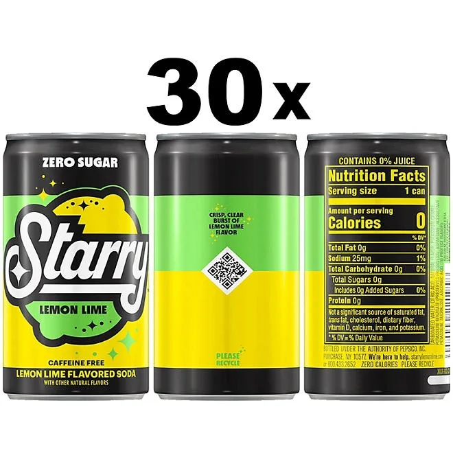 Starry Zero Sugar Lemon Lime Soda Mini Cans, 7.5 fl oz., 30 pk. 4