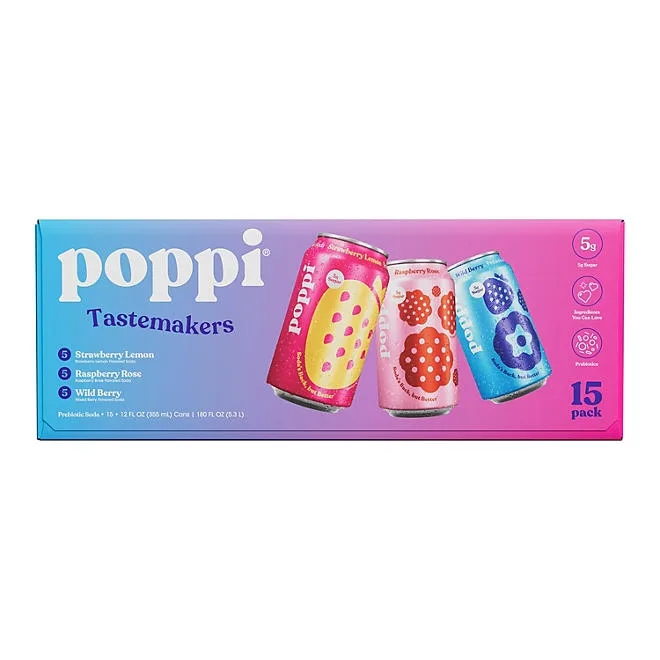 poppi Prebiotic Soda Tastemakers Variety 12 fl. oz., 15 pk 2