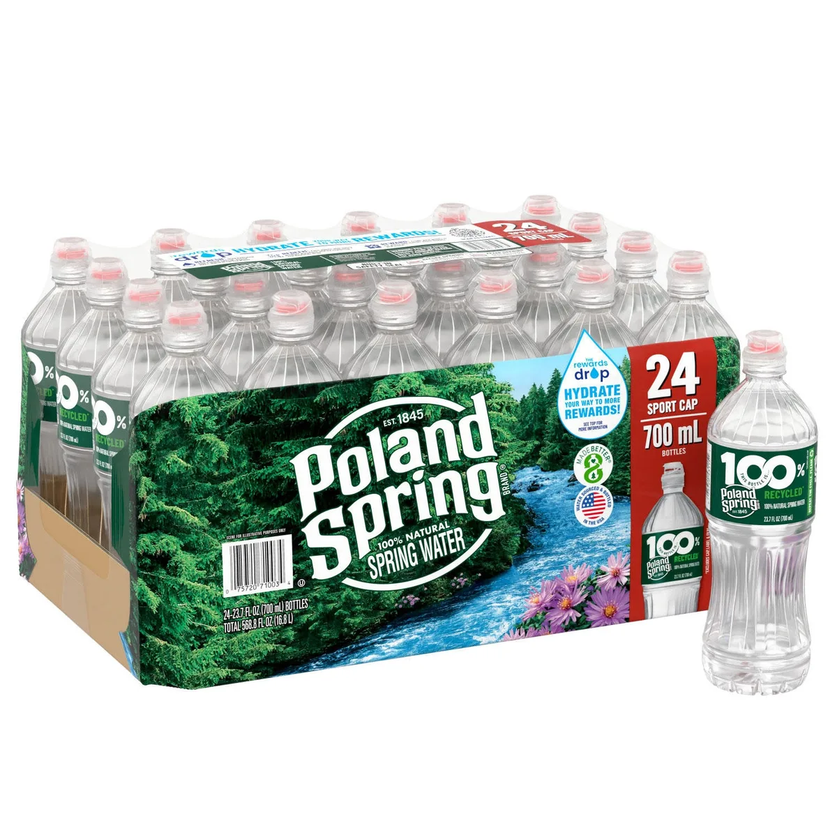 Poland Spring 100% Natural Spring Water, 700 ml., 24 pk.